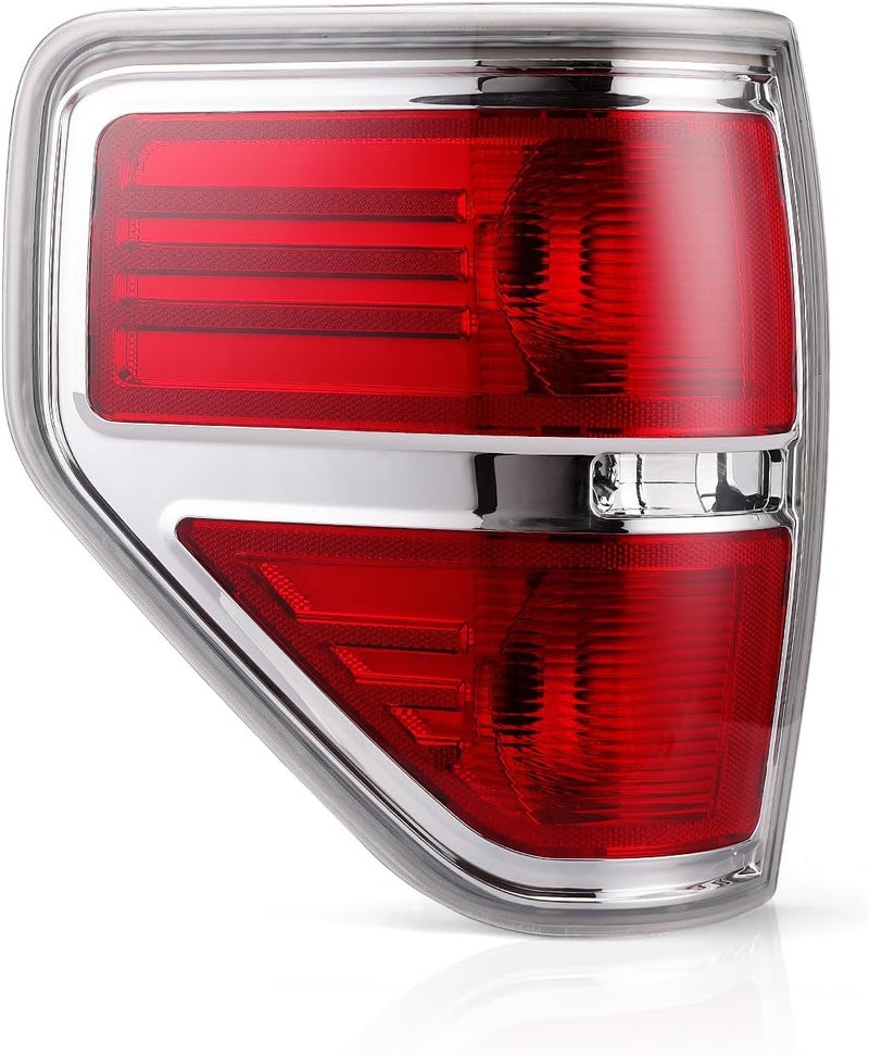 OKLPF Rear Brake Tail Lights Compatible With 2009 2010 2011 2012 2013 2014 Ford F150 F-150,Replace Silver Taillights Assembly Red Chrome Tail Lights,Not Included Bulbs,Left Driver Side - Image 1